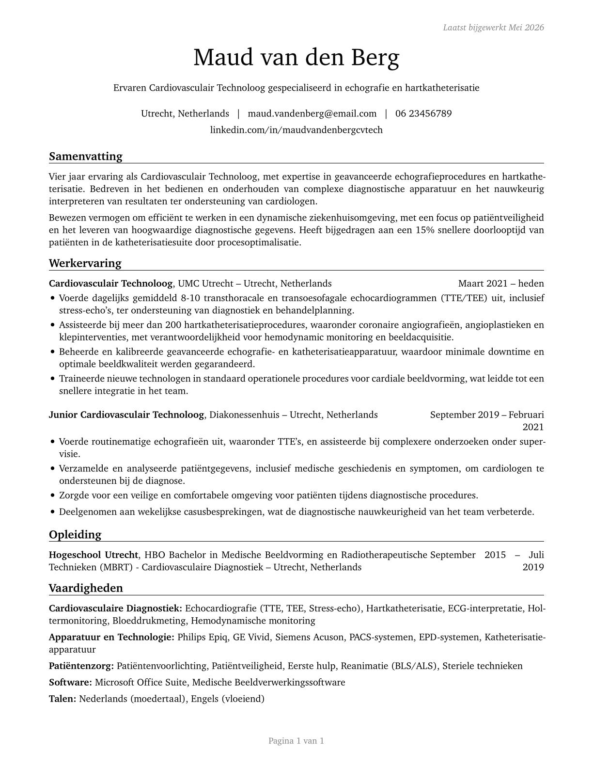 Cardiovascular Technologists and Technicians CV in Dutch — page 1