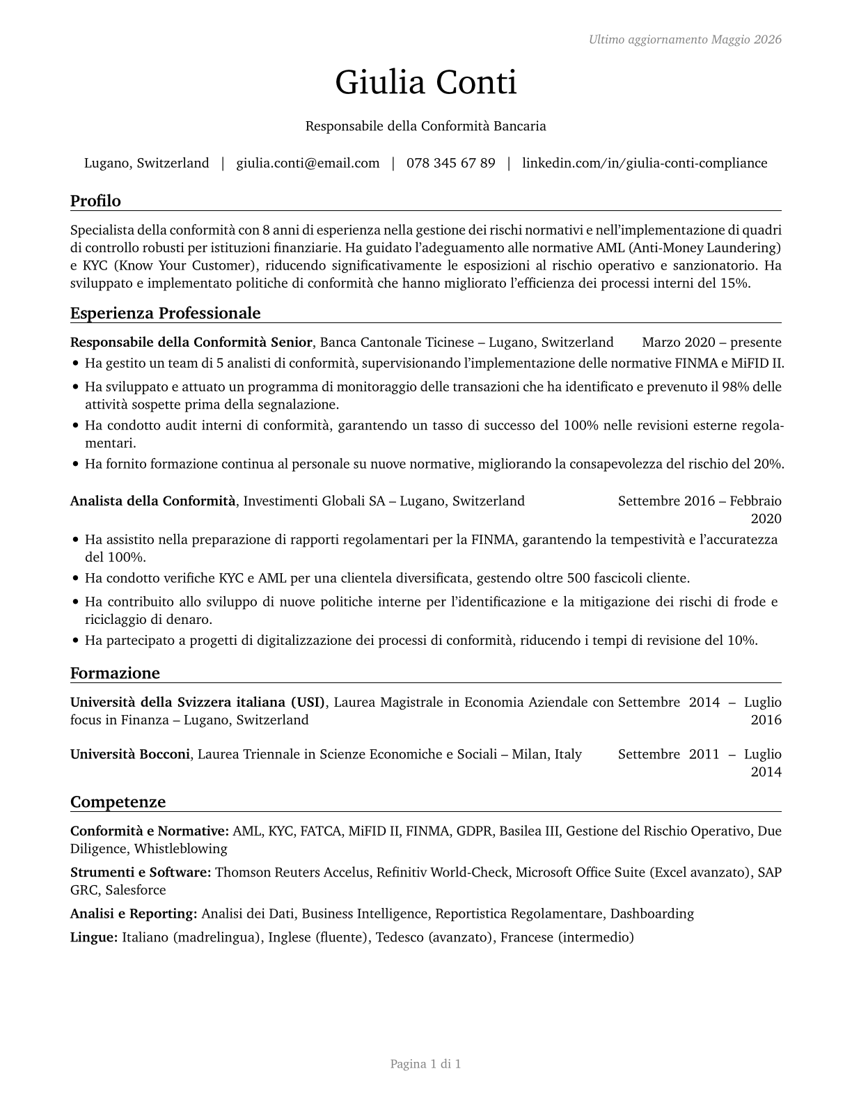 Compliance Officers CV in Italian — page 1