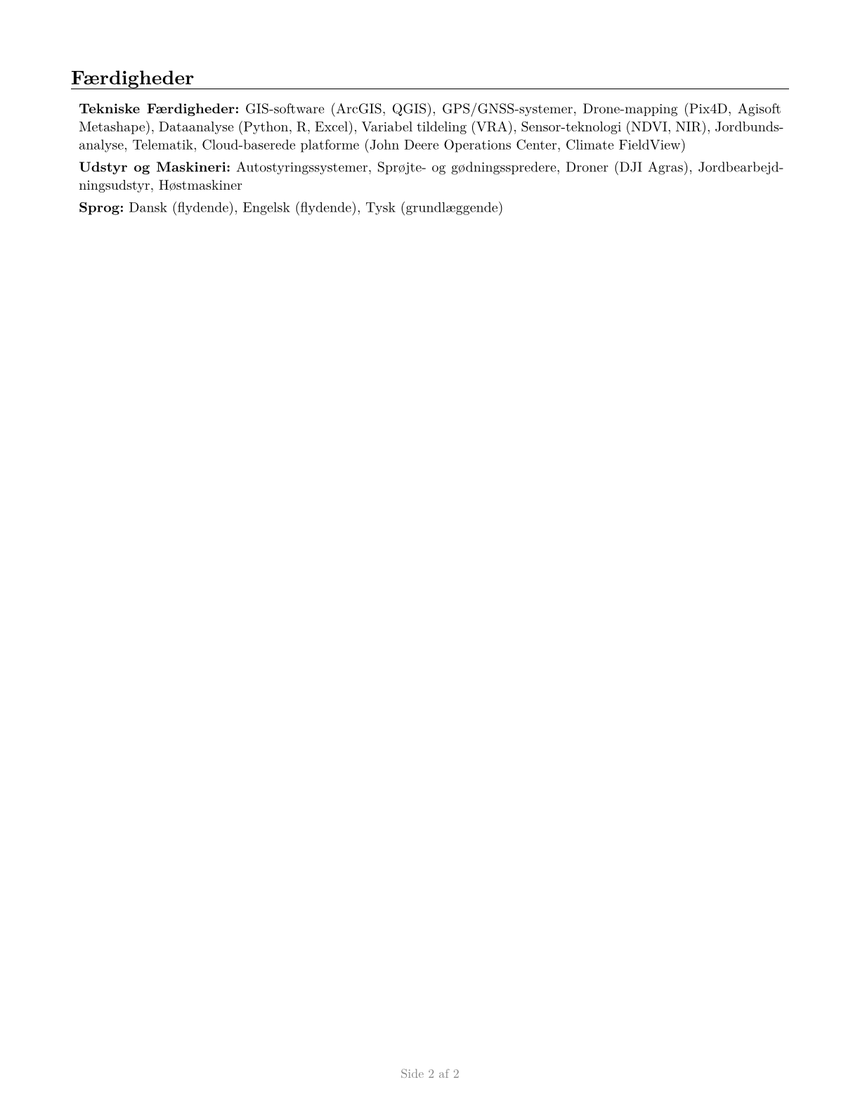 Precision Agriculture Technicians CV in Danish — page 2