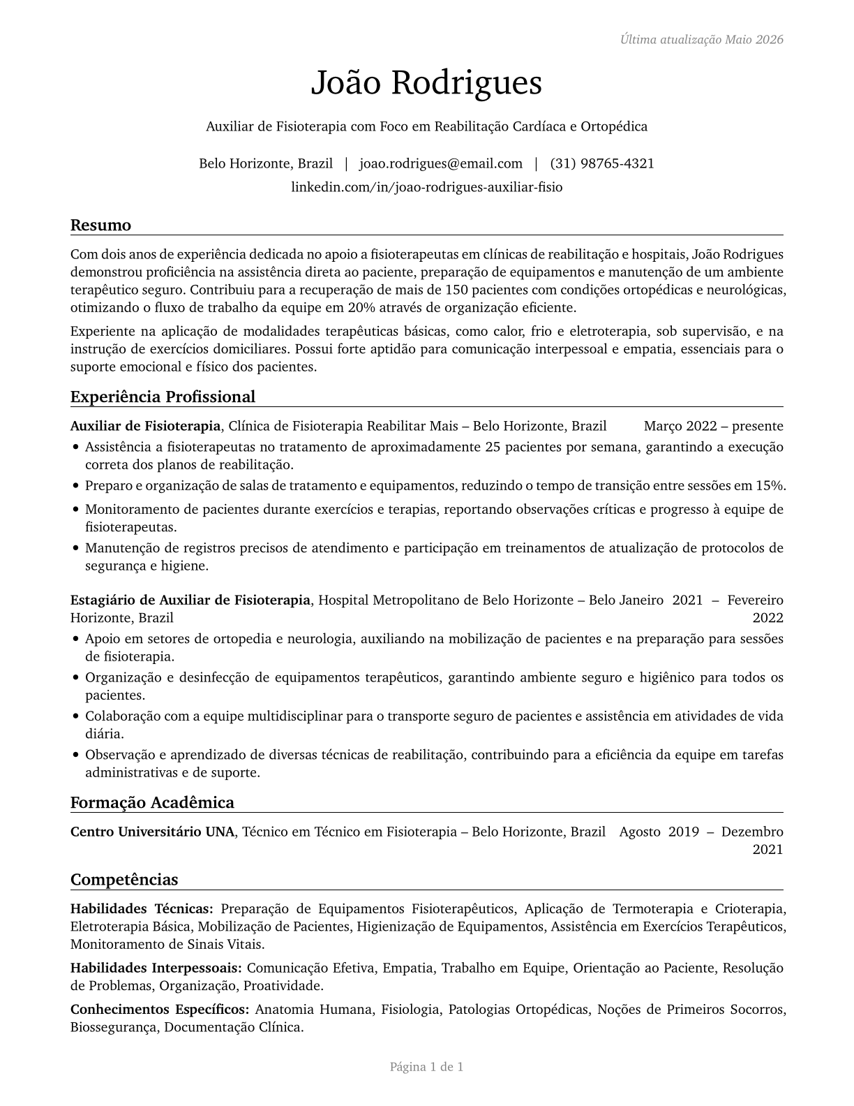 Physical Therapist Aides CV in Portuguese — page 1