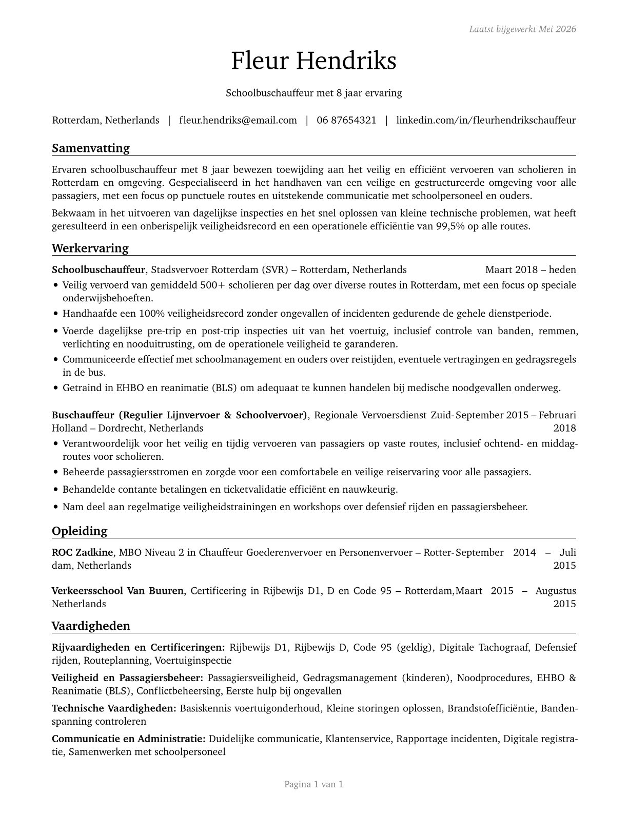 Bus Drivers, School CV in Dutch — page 1