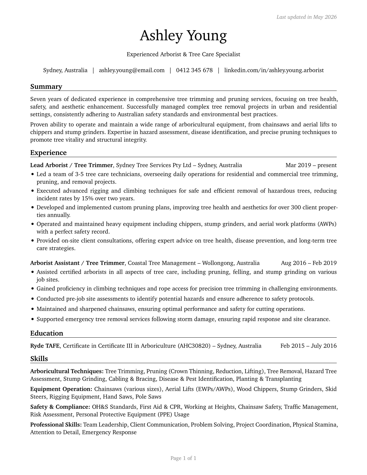Tree Trimmers and Pruners CV in English — page 1