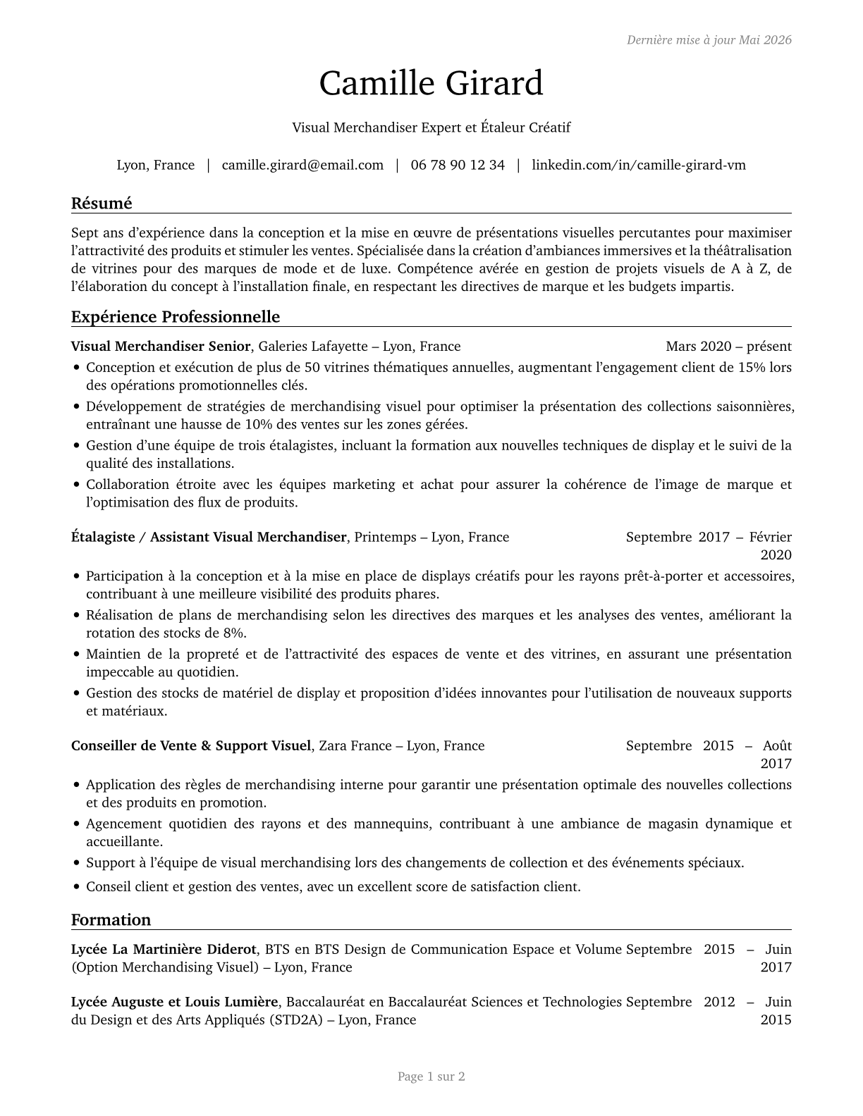 Merchandise Displayers and Window Trimmers CV in French — page 1