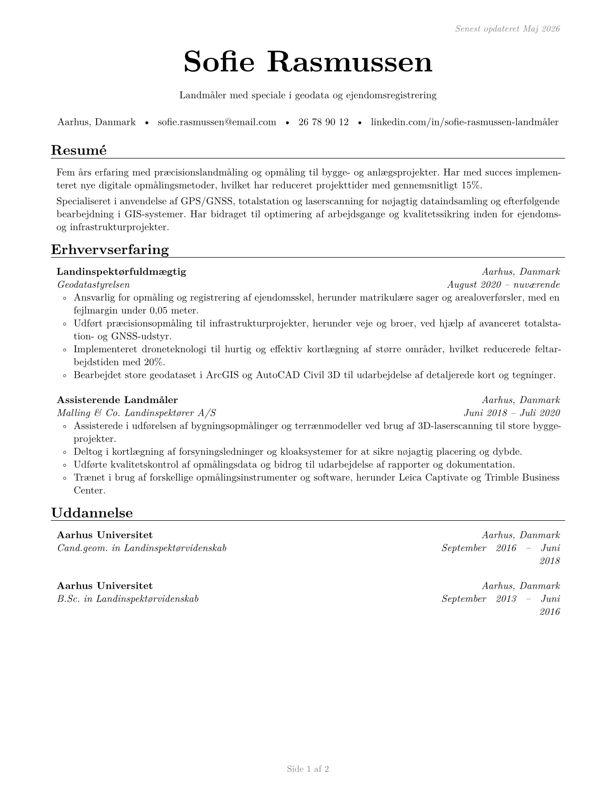 Surveyors CV in Danish — page 1