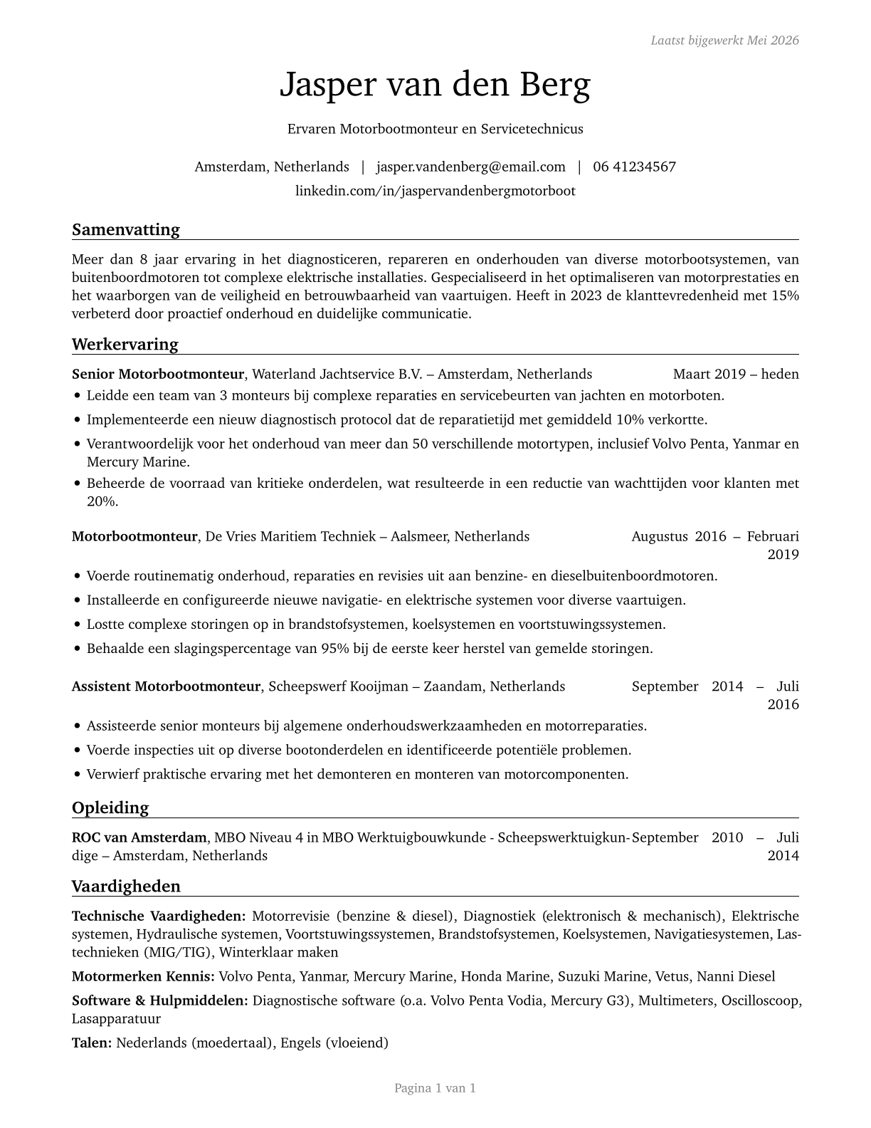 Motorboat Mechanics and Service Technicians CV in Dutch — page 1