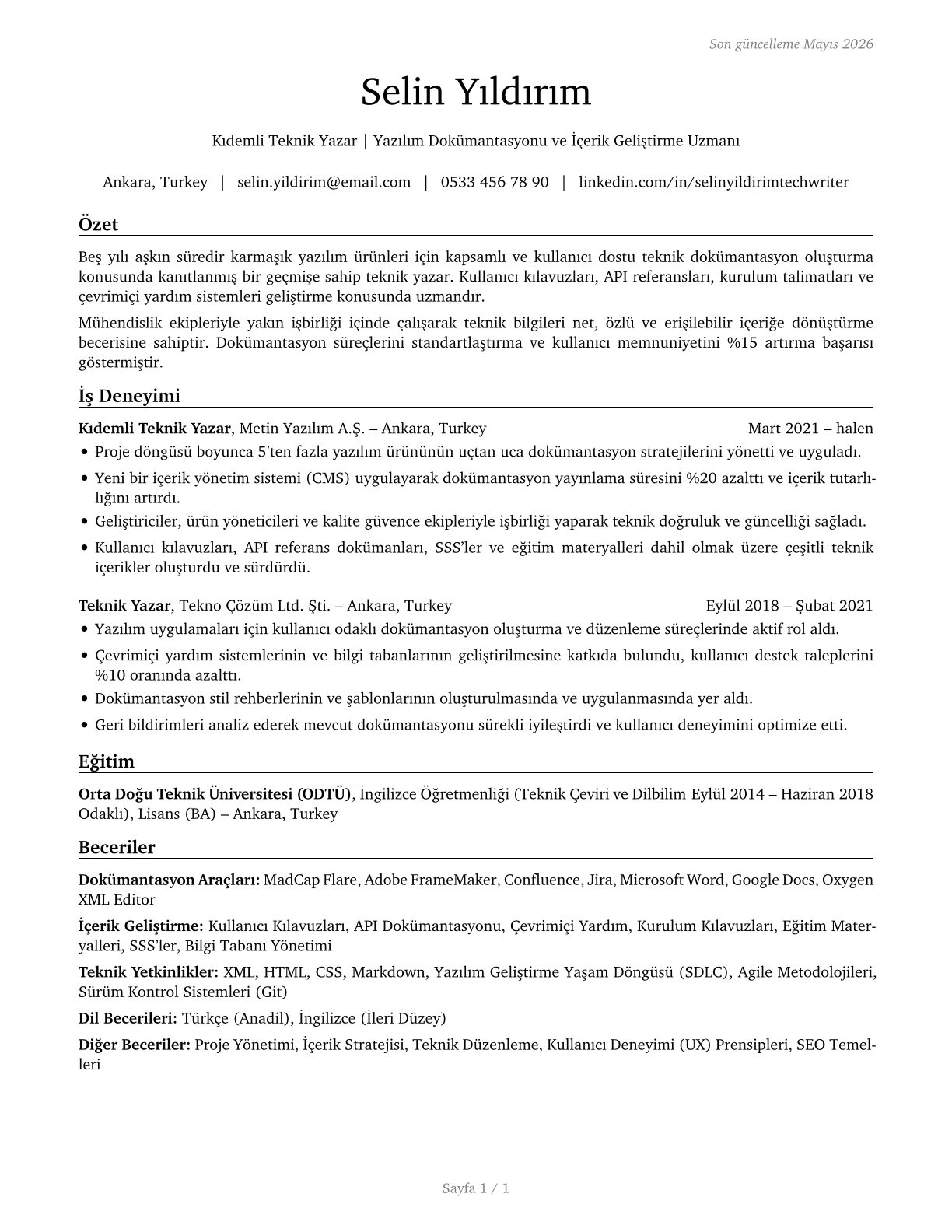 Technical Writers CV in Turkish — page 1
