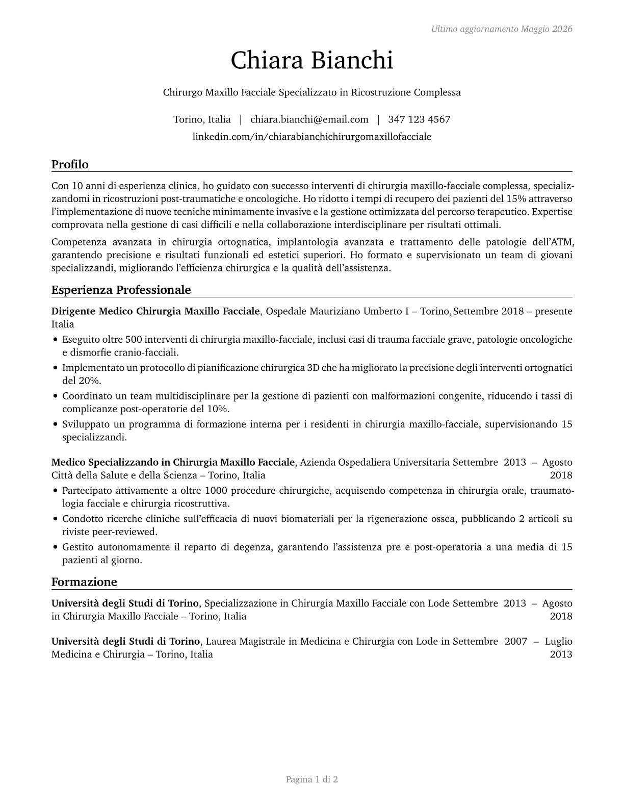 Oral and Maxillofacial Surgeons CV in Italian — page 1