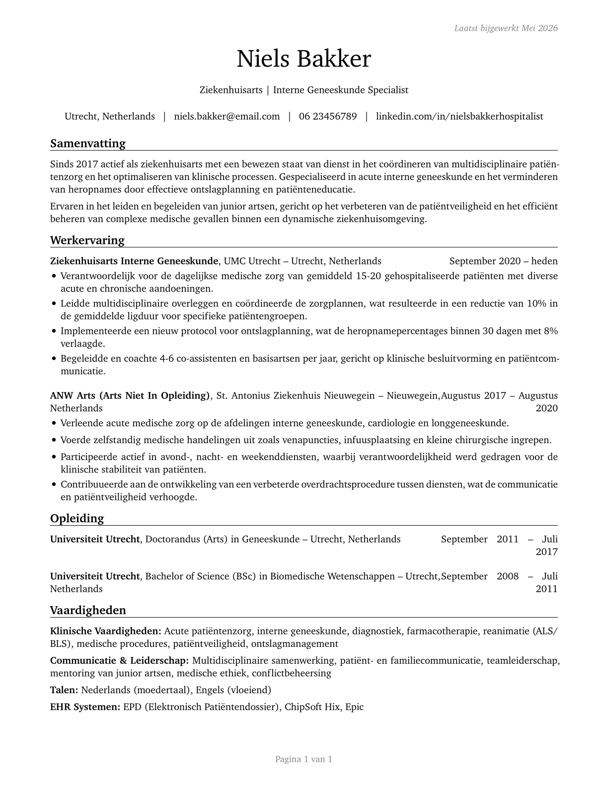 Hospitalists CV in Dutch — page 1