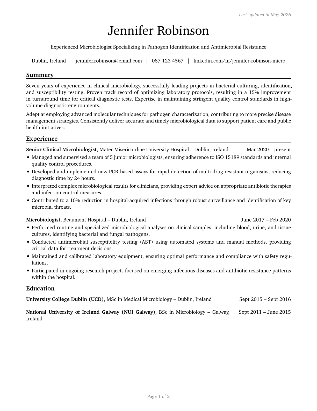 Microbiologists CV in English — page 1