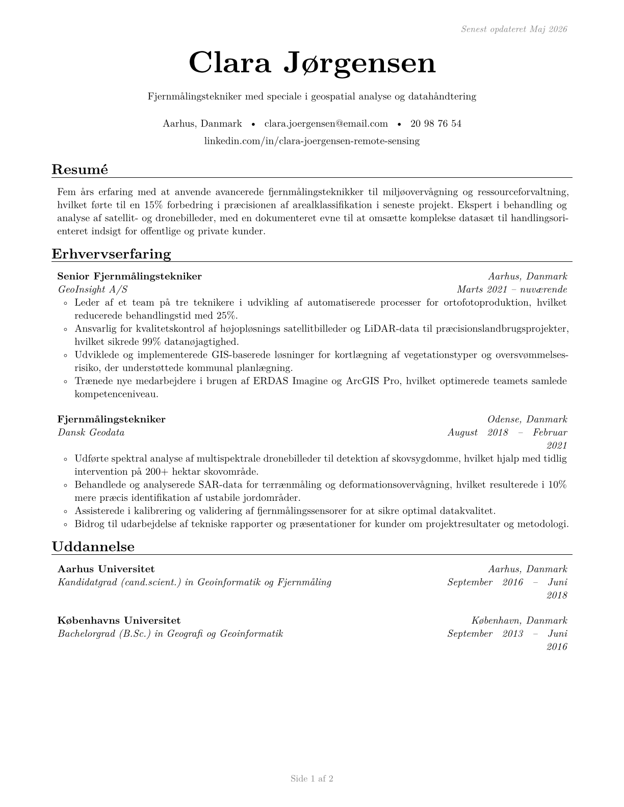 Remote Sensing Technicians CV in Danish — page 1