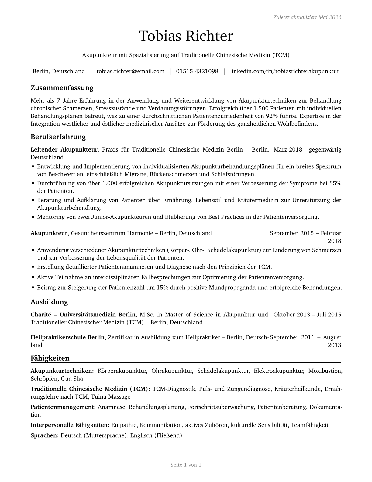 Acupuncturists CV in German — page 1