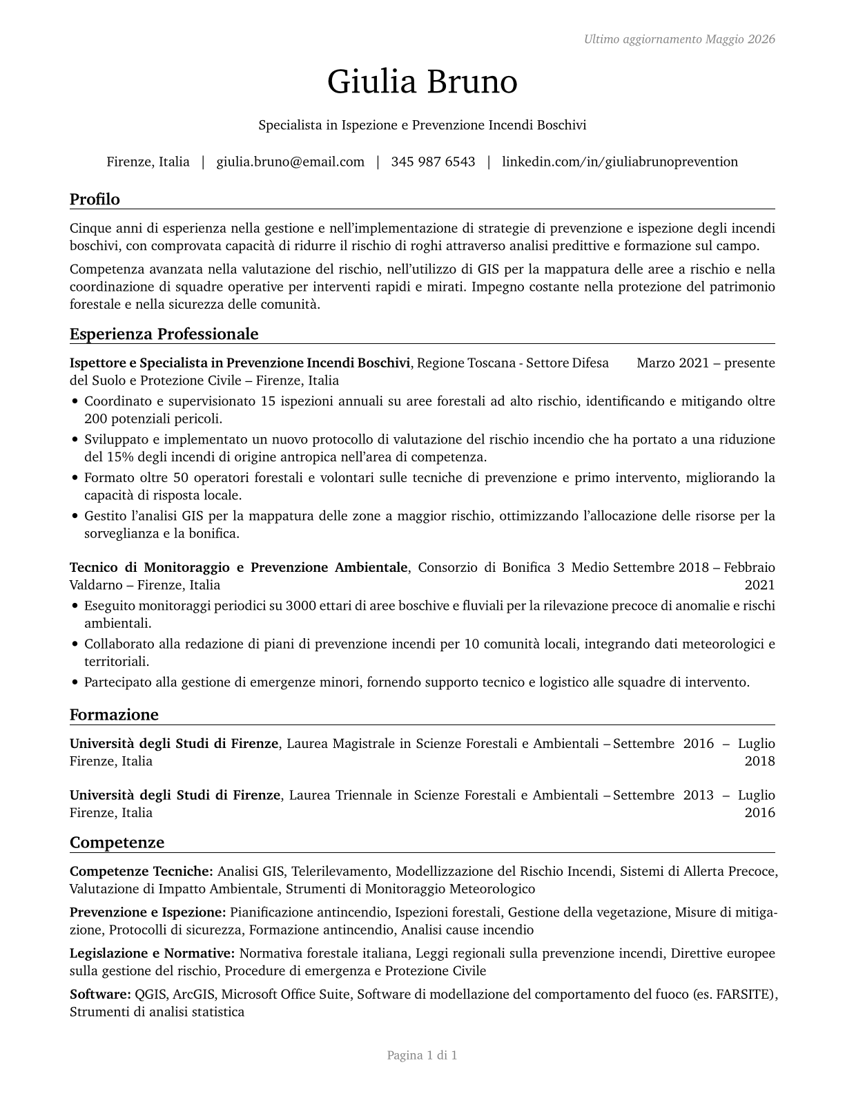 Forest Fire Inspectors and Prevention Specialists CV in Italian — page 1