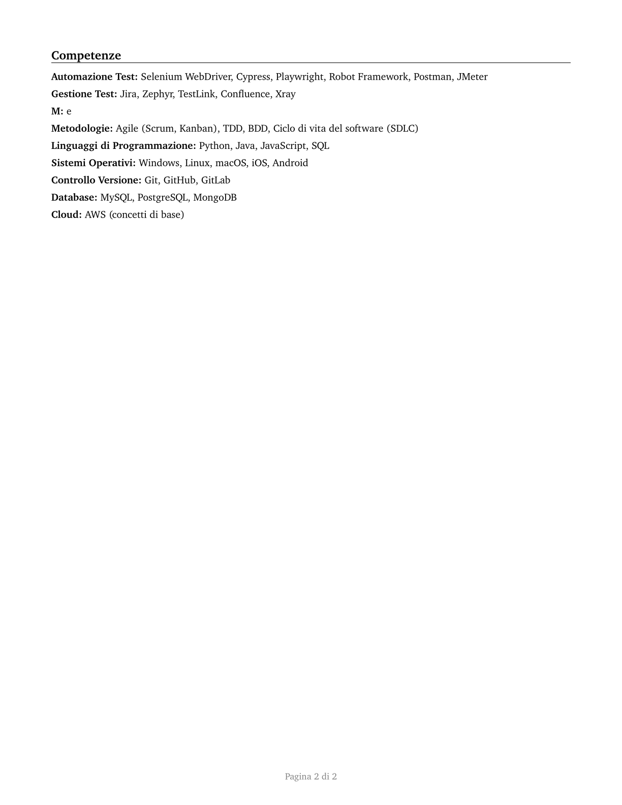 Software Quality Assurance Analysts and Testers CV in Italian — page 2