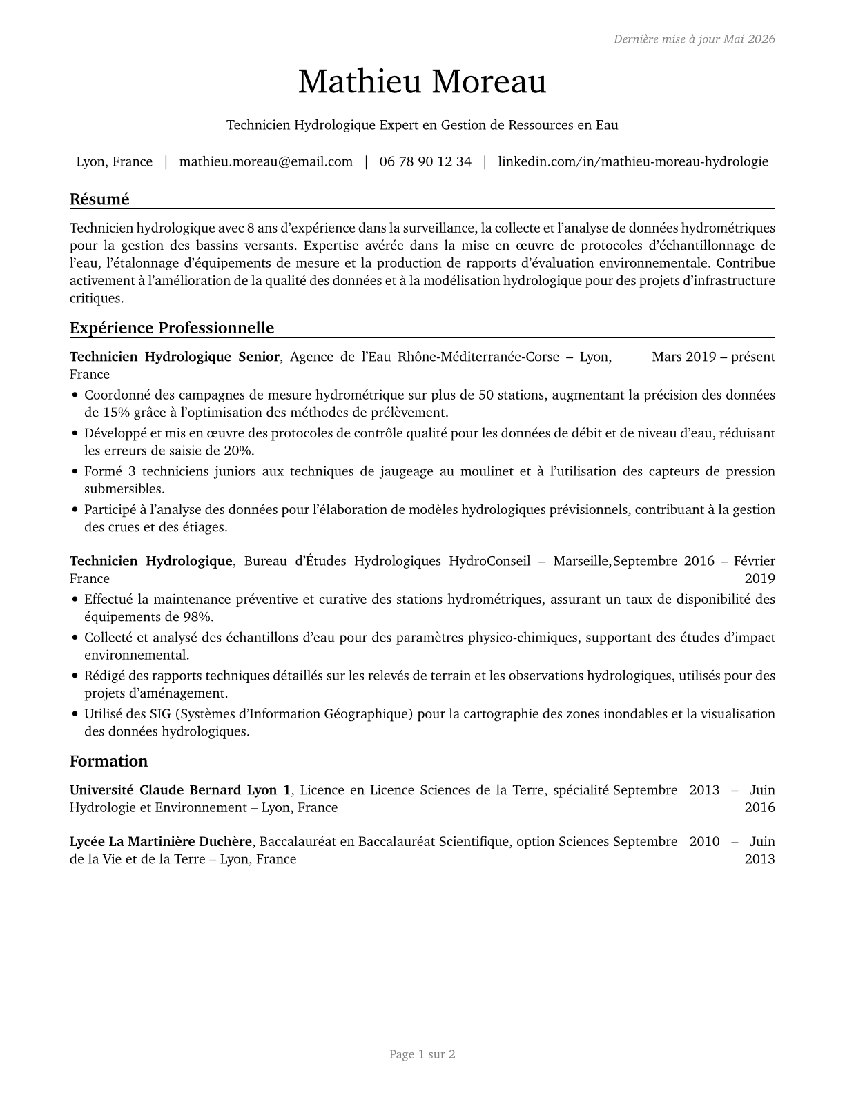 Hydrologic Technicians CV in French — page 1