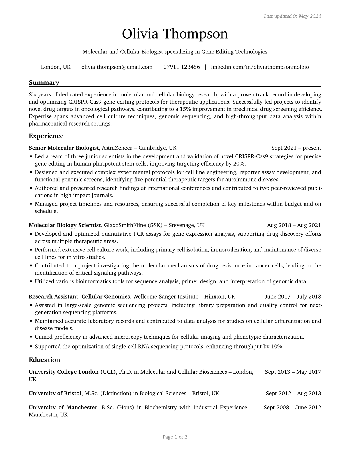 Molecular and Cellular Biologists CV in English — page 1