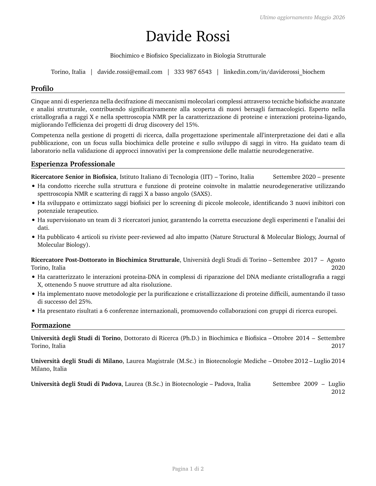 Biochemists and Biophysicists CV in Italian — page 1