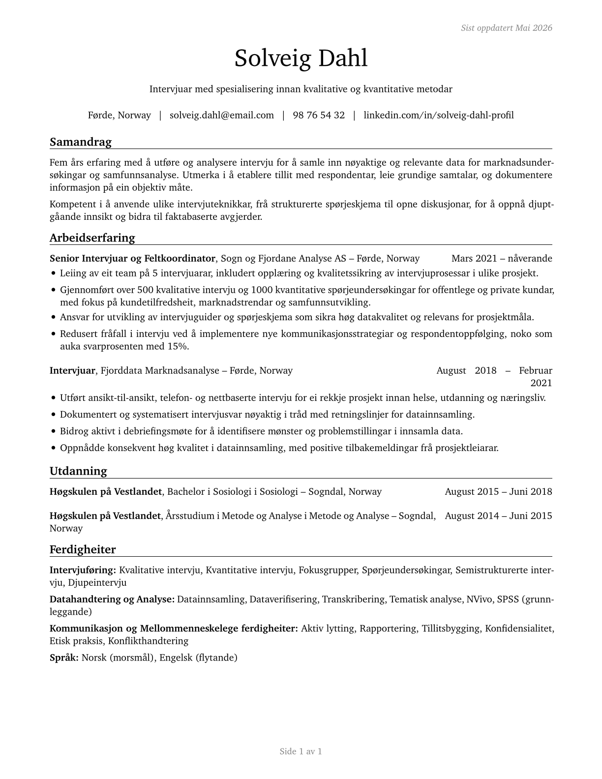 Interviewers, Except Eligibility and Loan CV in Norwegian_nynorsk — page 1