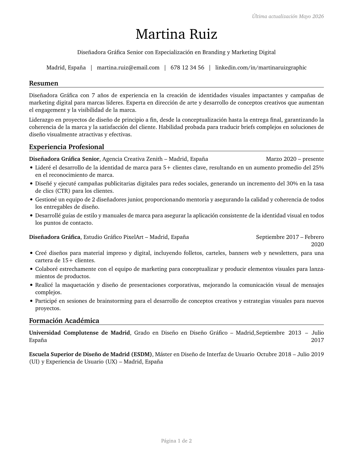 Graphic Designers CV in Spanish — page 1