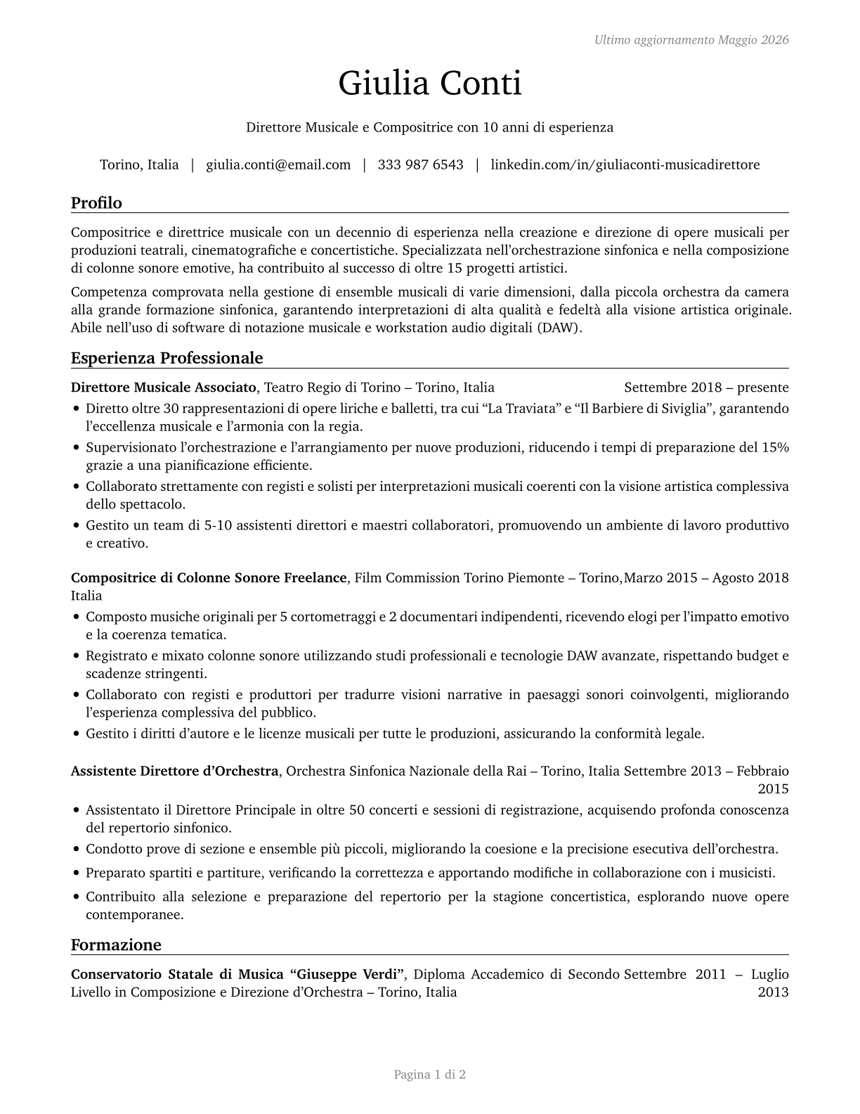 Music Directors and Composers CV in Italian — page 1