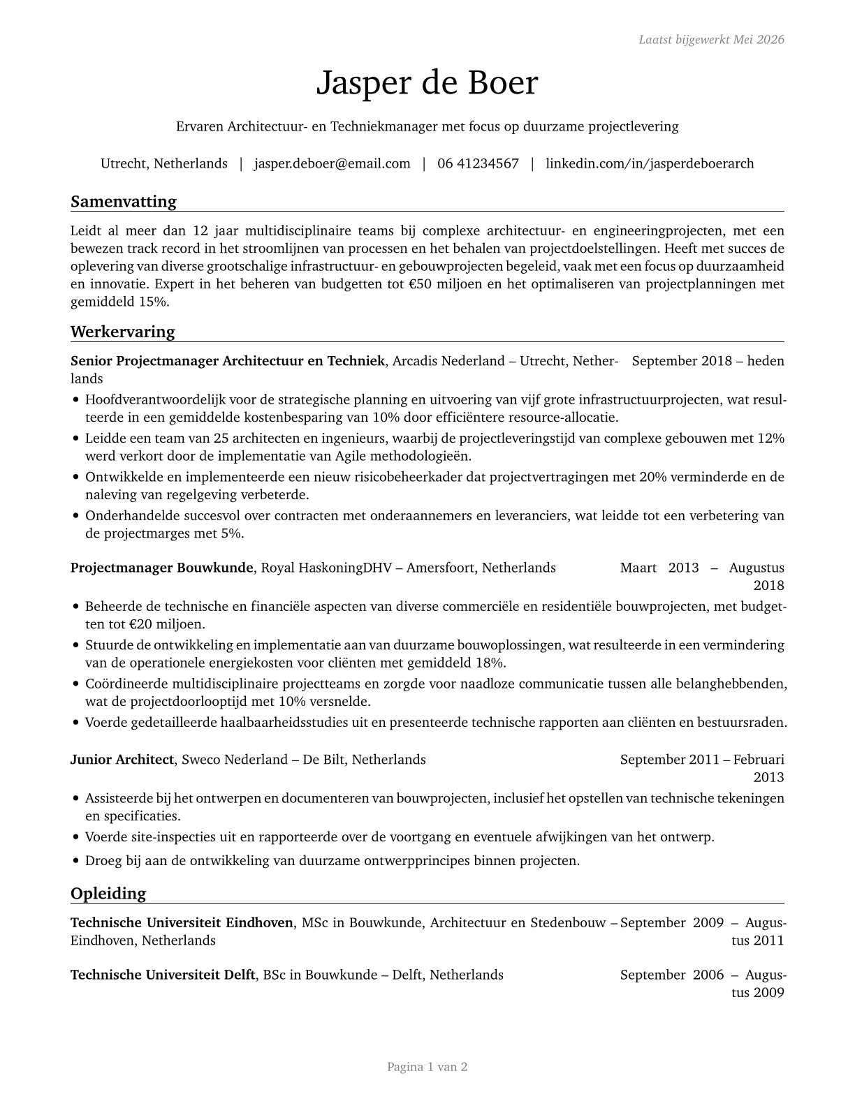 Architectural and Engineering Managers CV in Dutch — page 1