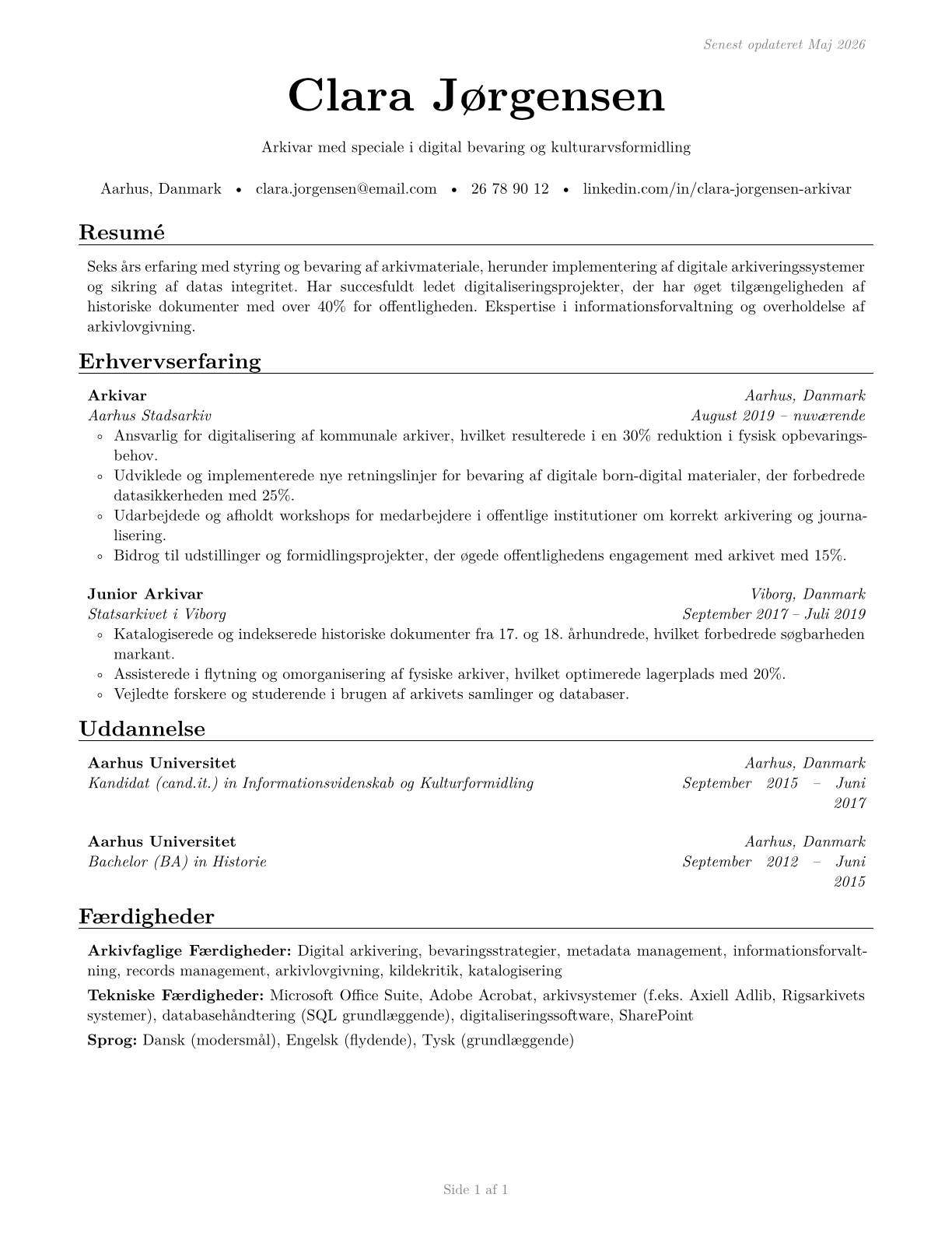 Archivists CV in Danish — page 1