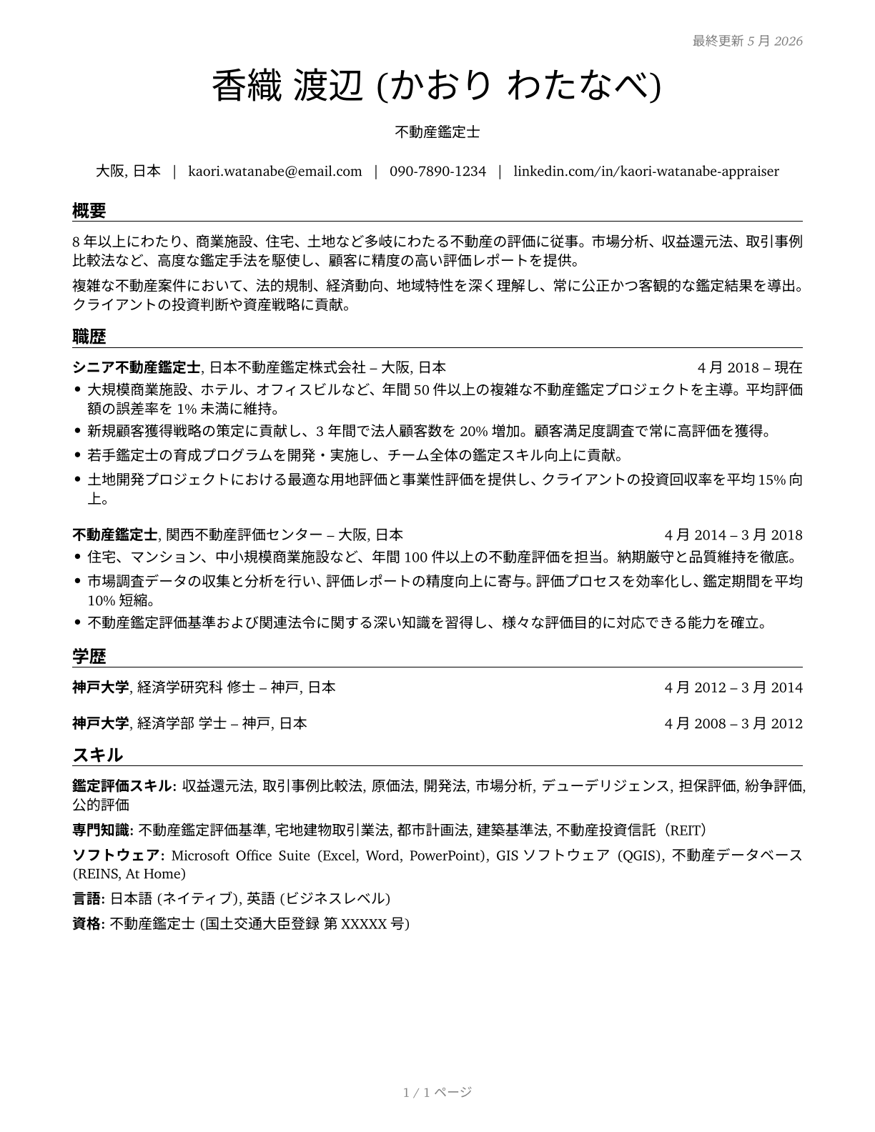 Appraisers and Assessors of Real Estate CV in Japanese — page 1