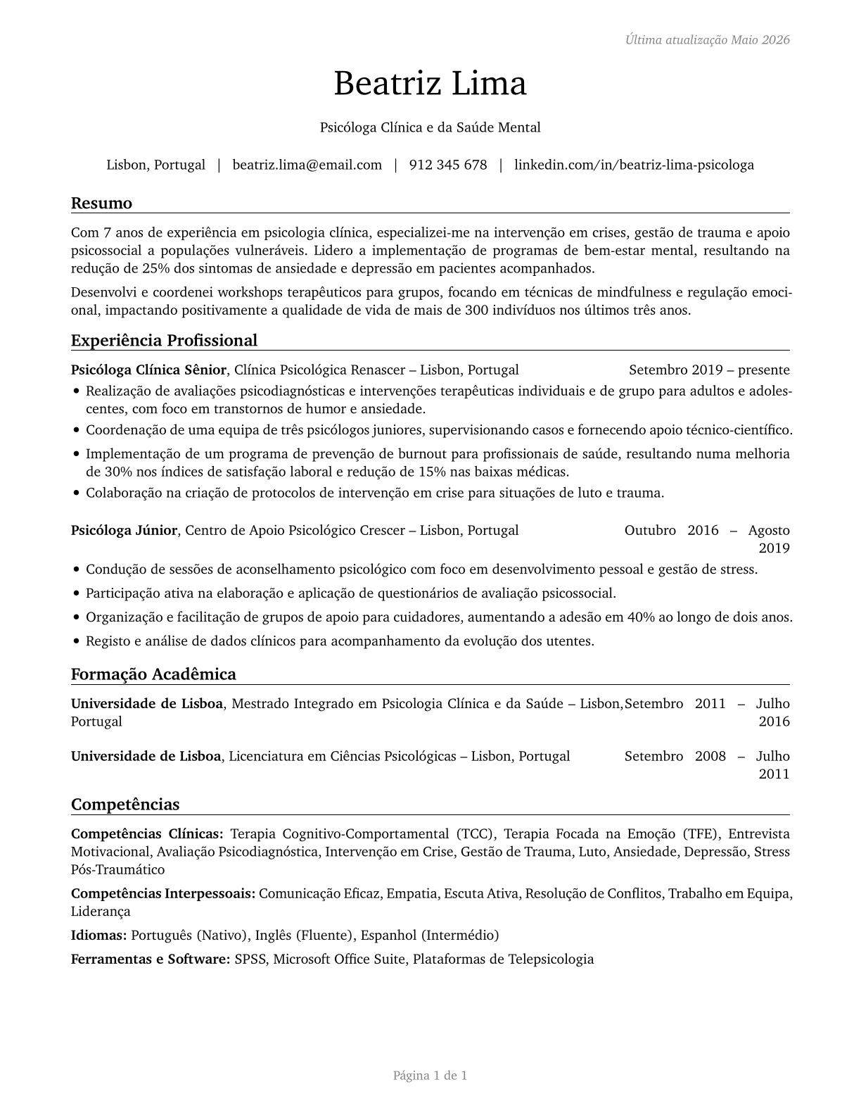 Psychologists, All Other CV in Portuguese — page 1