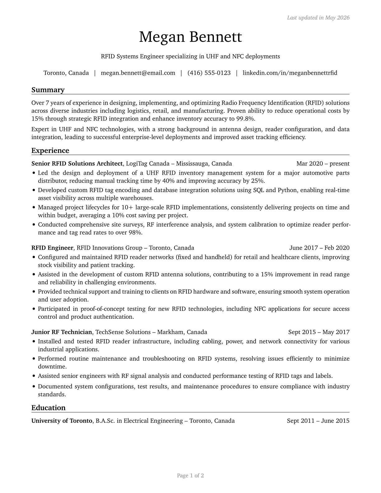 Radio Frequency Identification Device Specialists CV in English — page 1