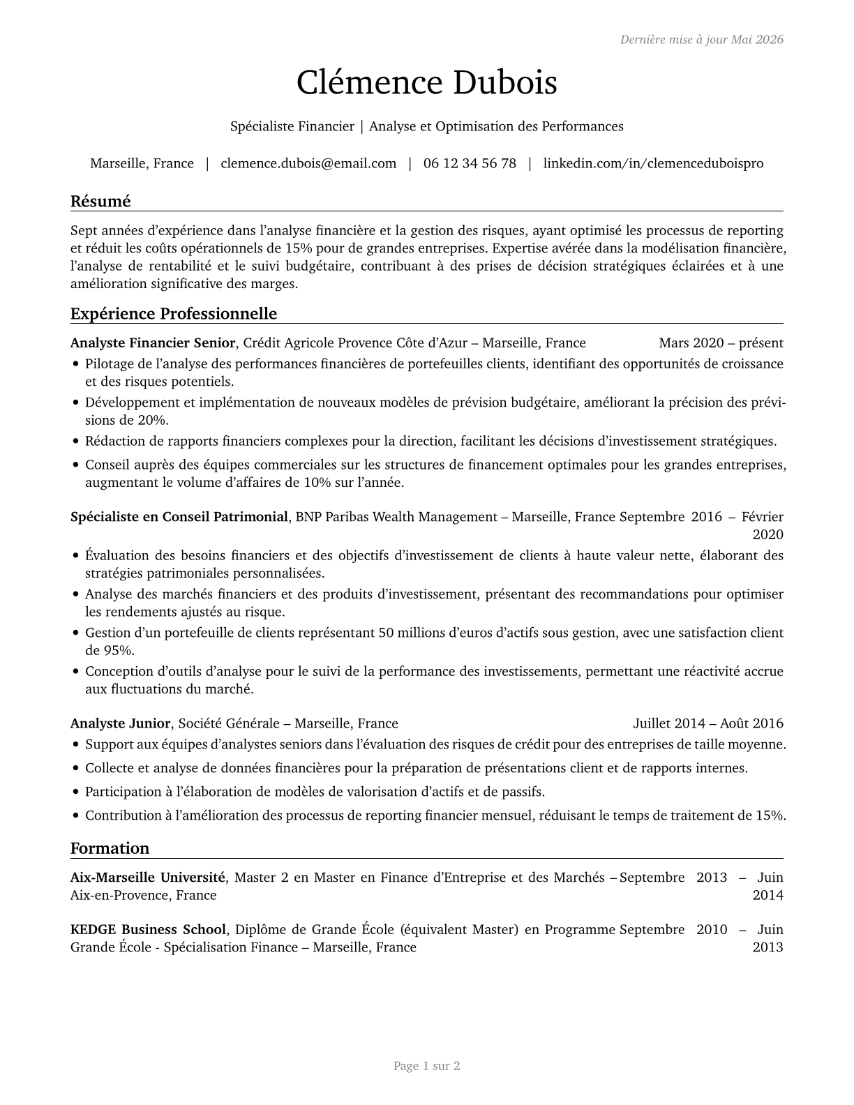 Financial Specialists, All Other CV in French — page 1