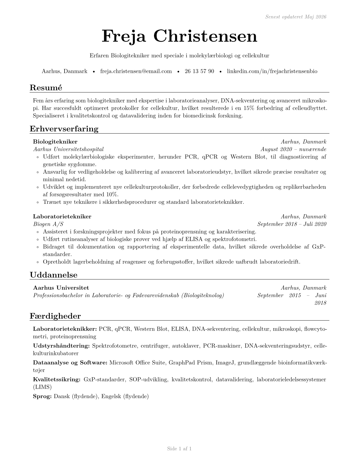 Biological Technicians CV in Danish — page 1