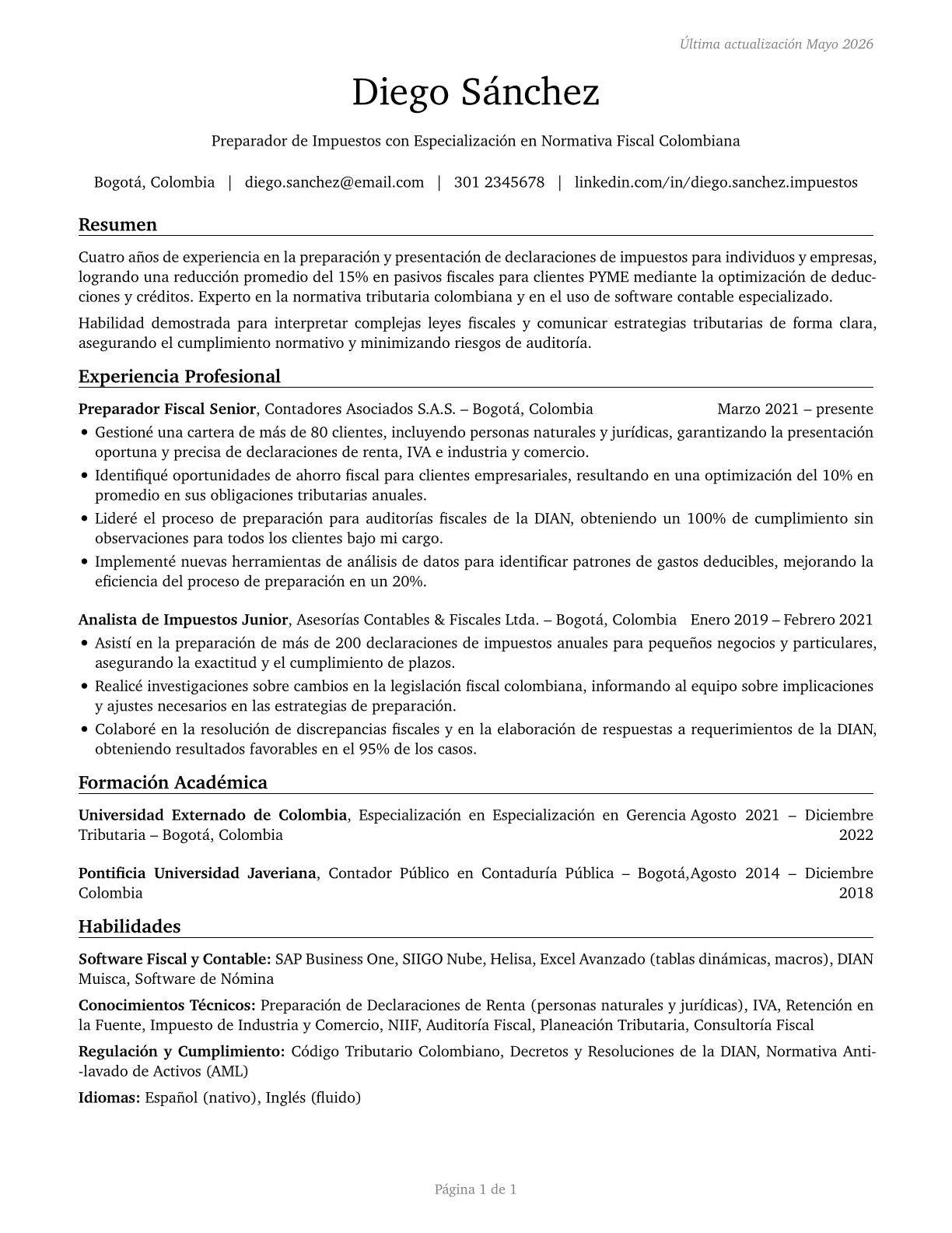 Tax Preparers CV in Spanish — page 1