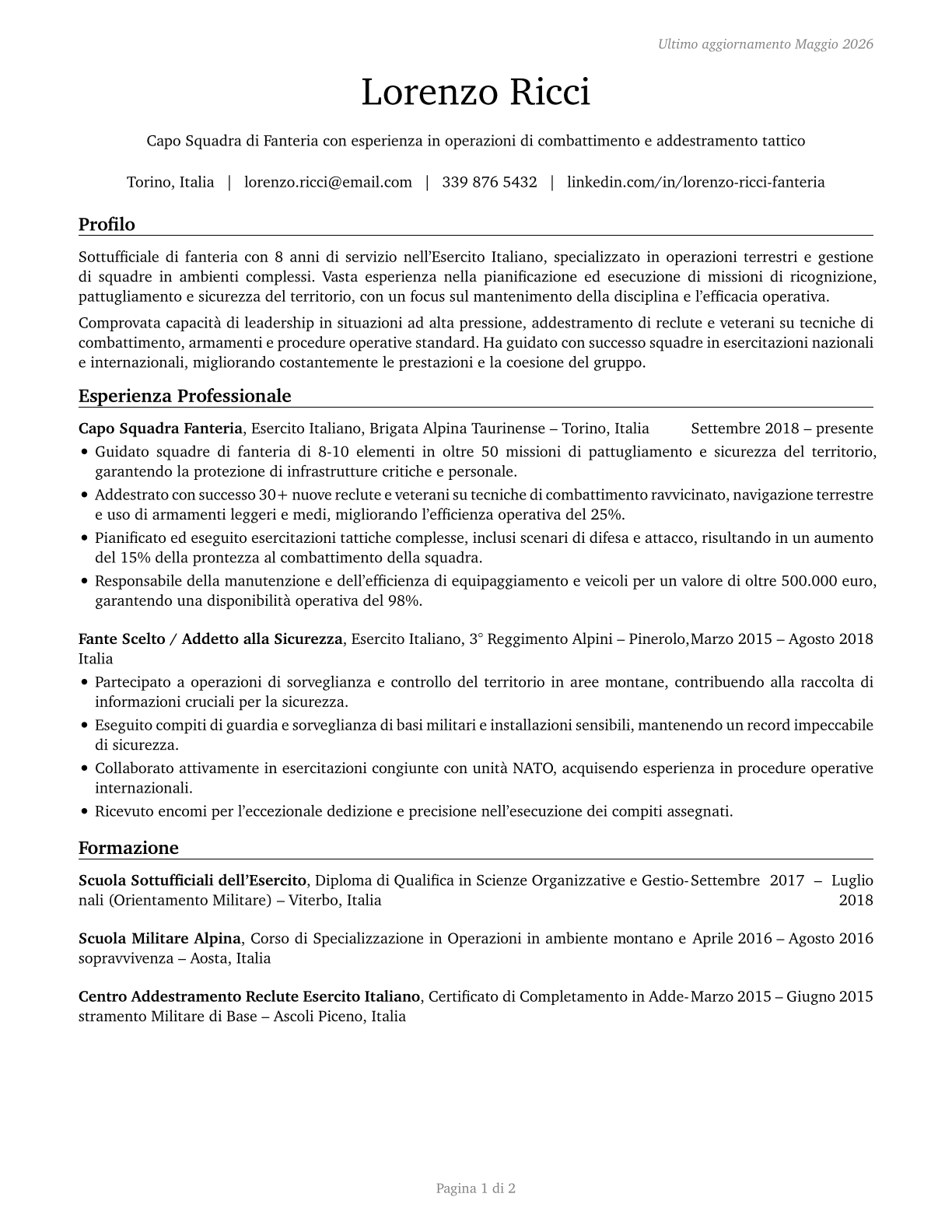 Infantry CV in Italian — page 1