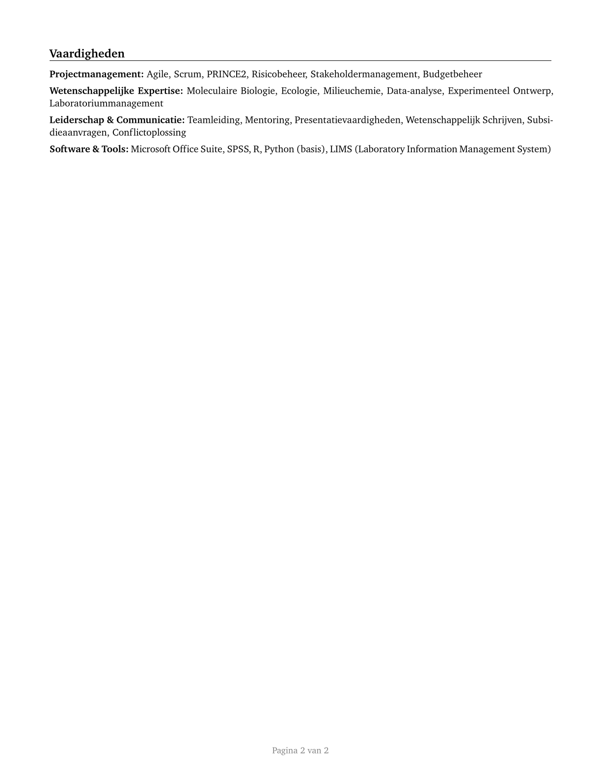 Natural Sciences Managers CV in Dutch — page 2