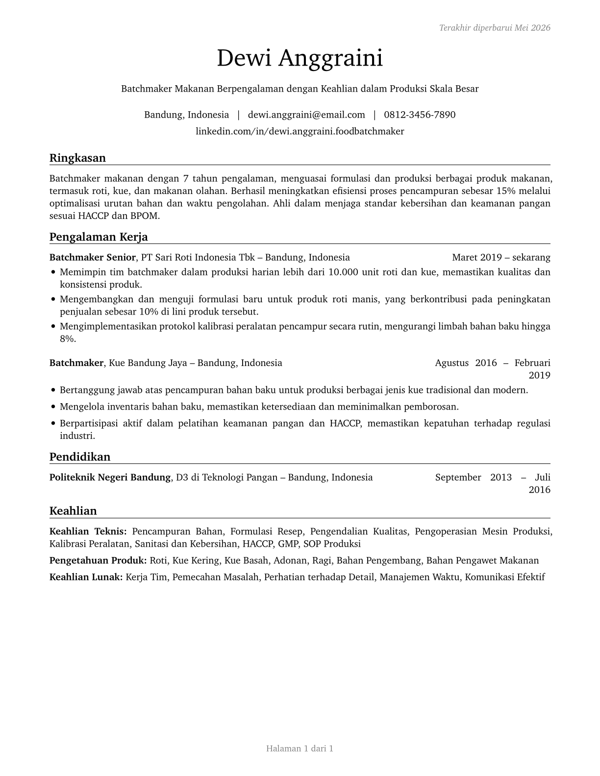 Food Batchmakers CV in Indonesian — page 1