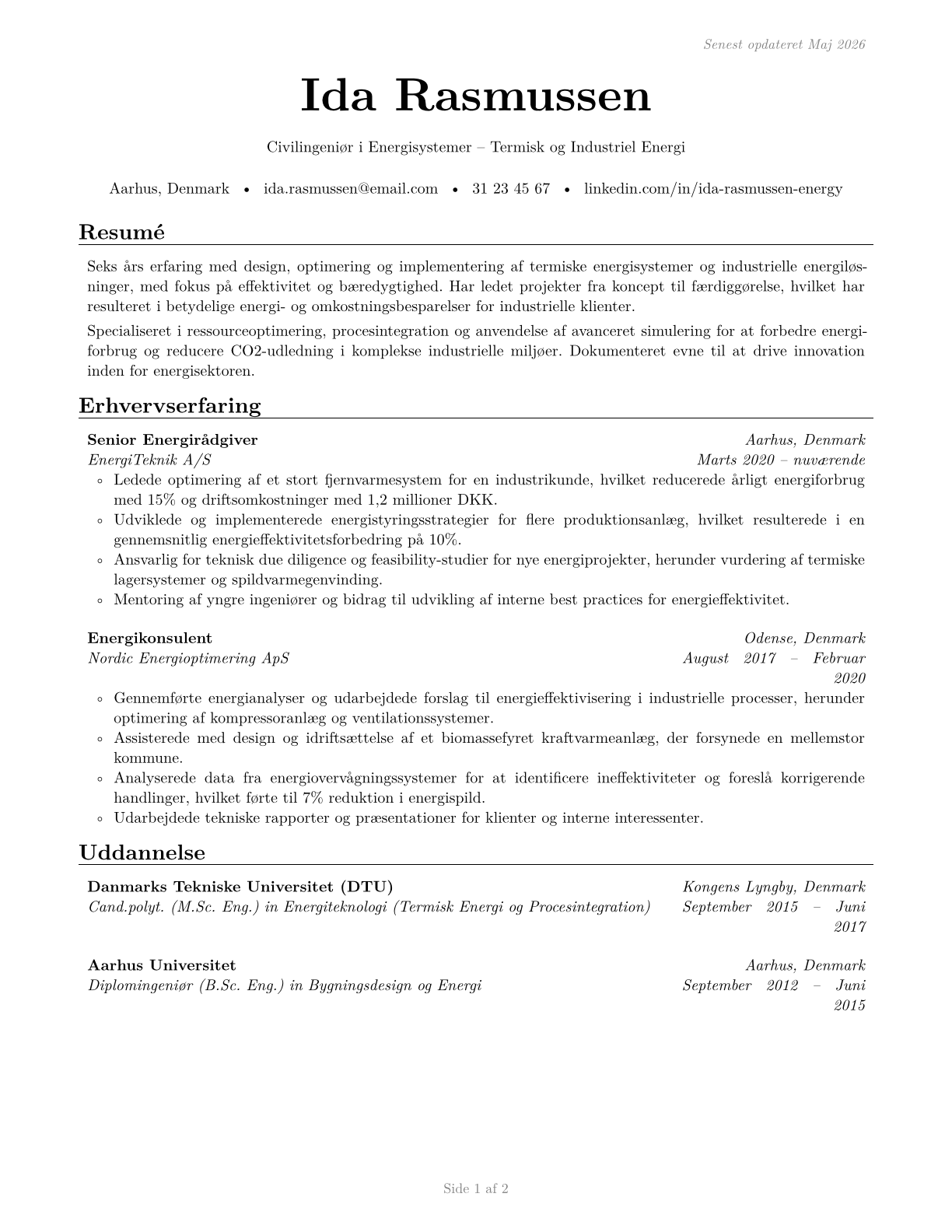 Energy Engineers, Except Wind and Solar CV in Danish — page 1