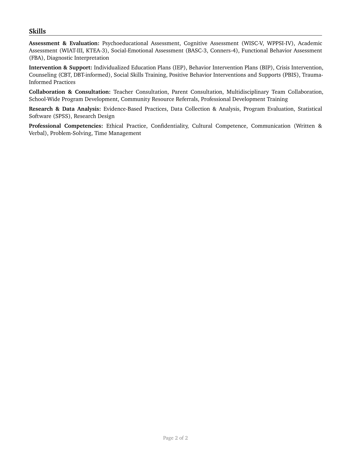 School Psychologists CV in English — page 2