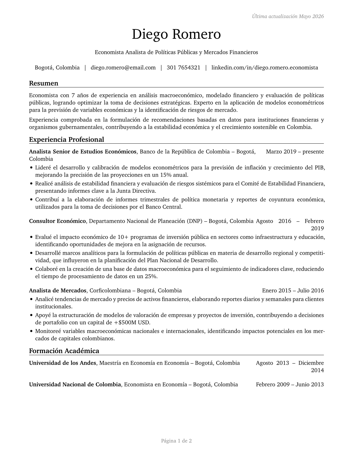 Economists CV in Spanish — page 1