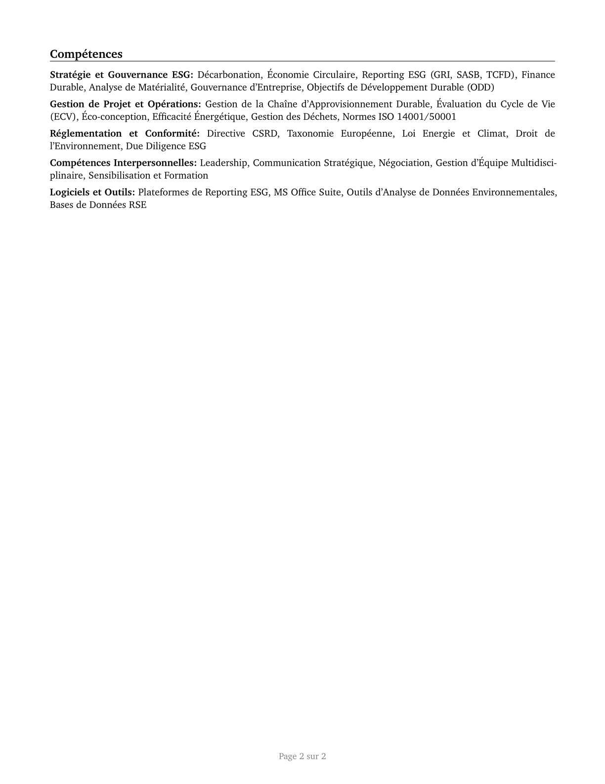 Chief Sustainability Officers CV in French — page 2