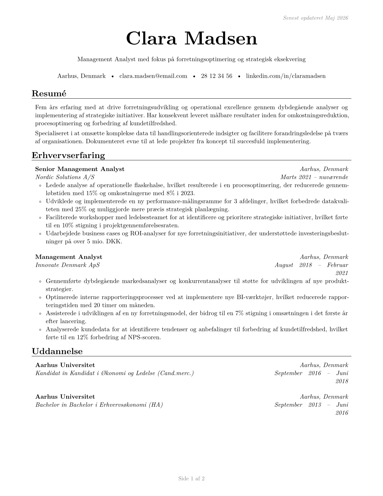 Management Analysts CV in Danish — page 1