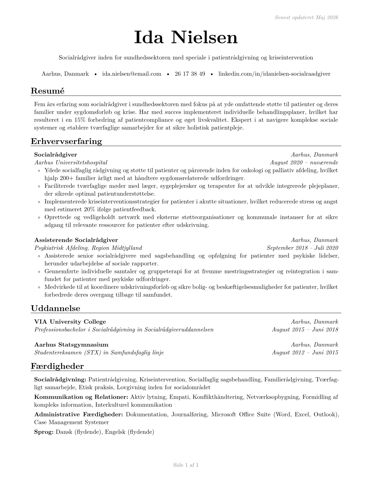 Healthcare Social Workers CV in Danish — page 1