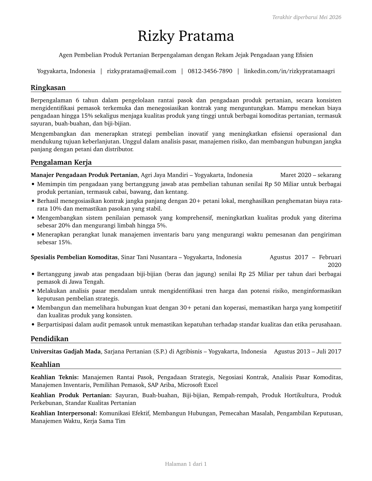 Buyers and Purchasing Agents, Farm Products CV in Indonesian — page 1