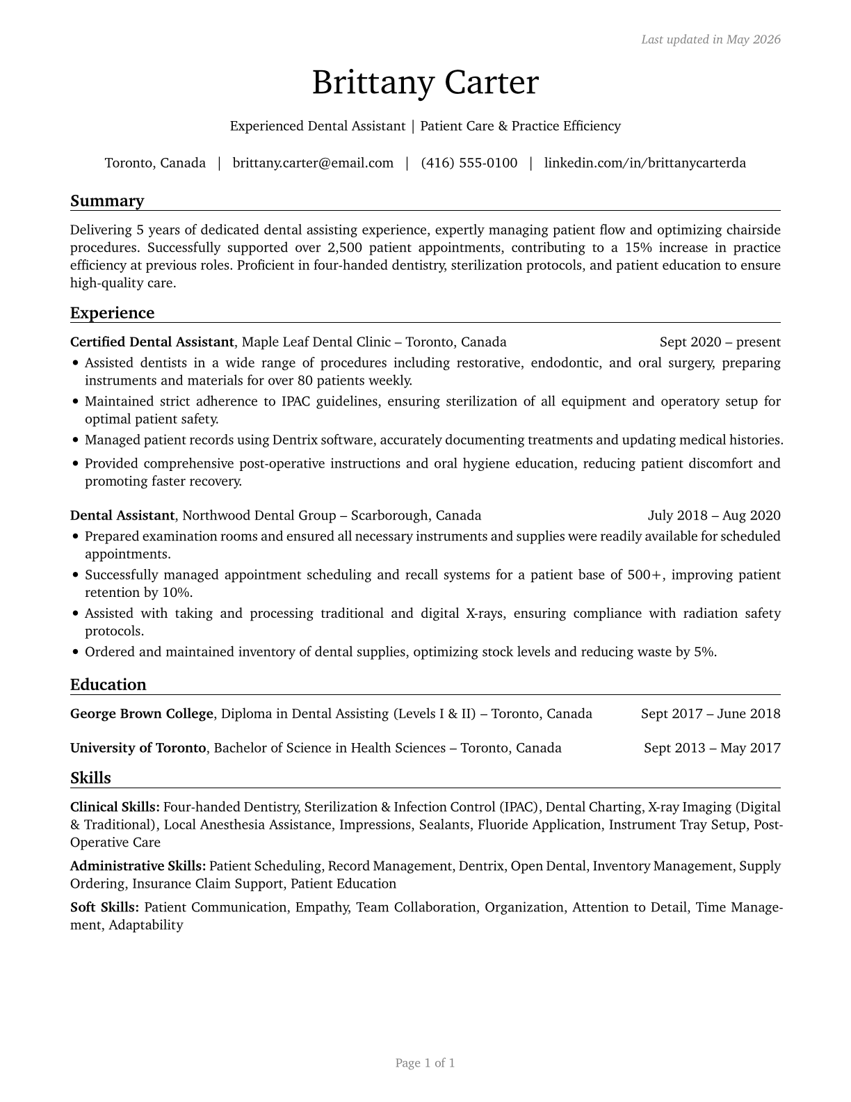 Dental Assistants CV in English — page 1