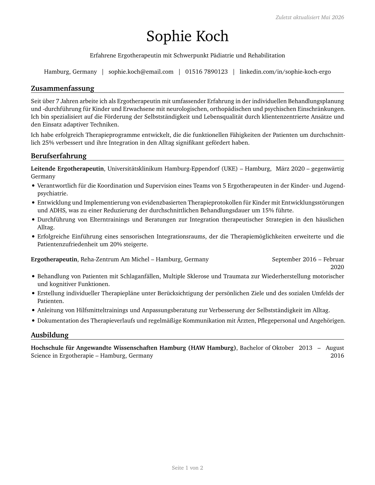 Occupational Therapists CV in German — page 1