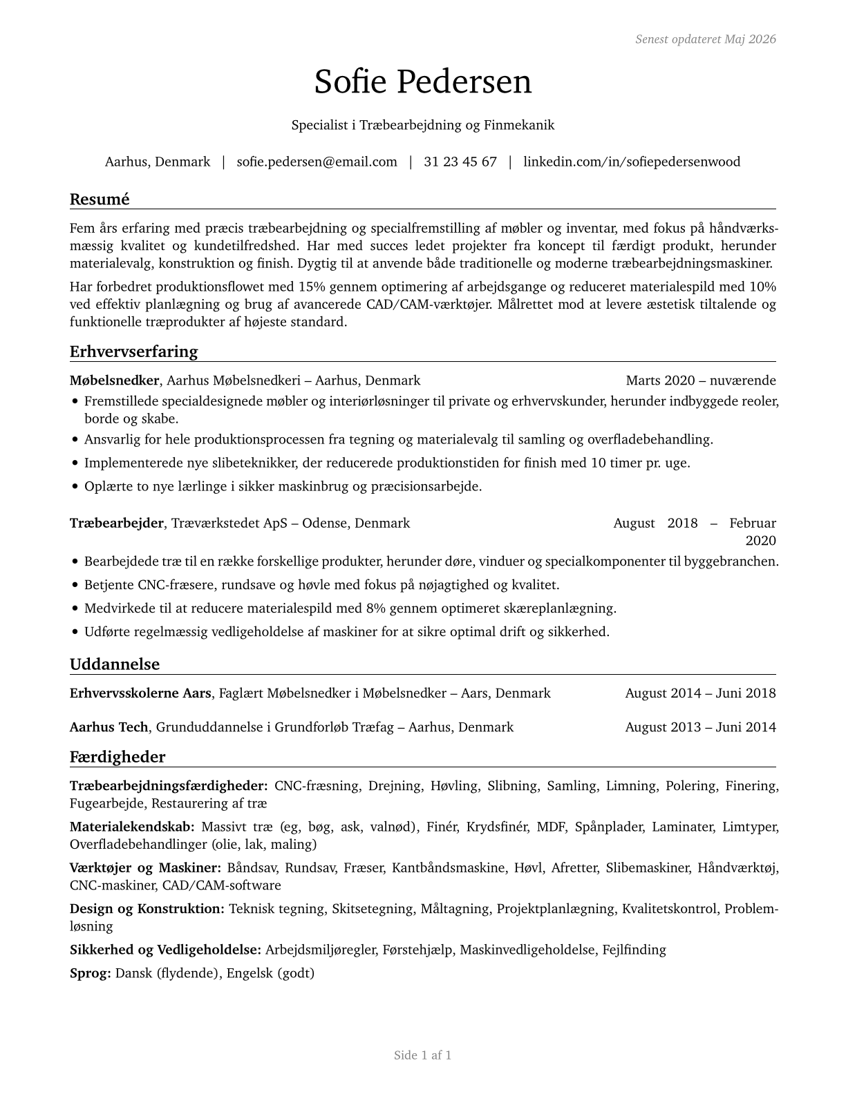 Woodworkers, All Other CV in Danish — page 1
