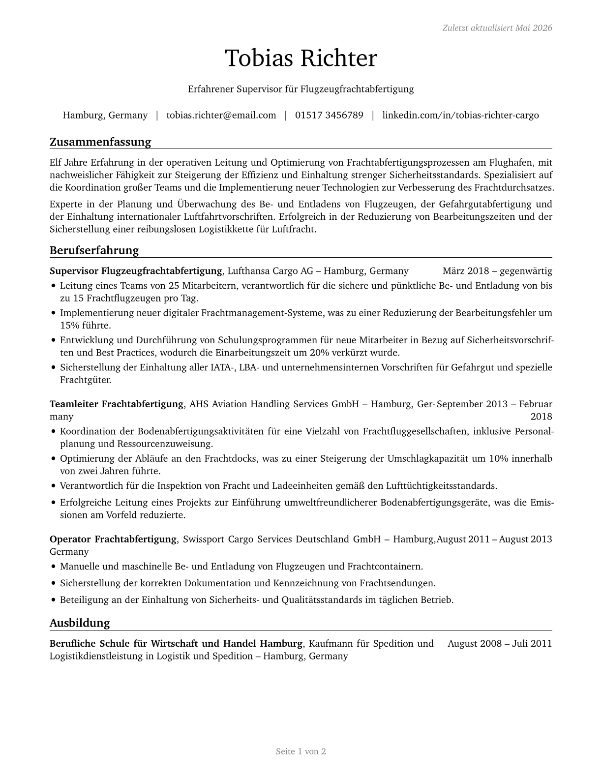 Aircraft Cargo Handling Supervisors CV in German — page 1