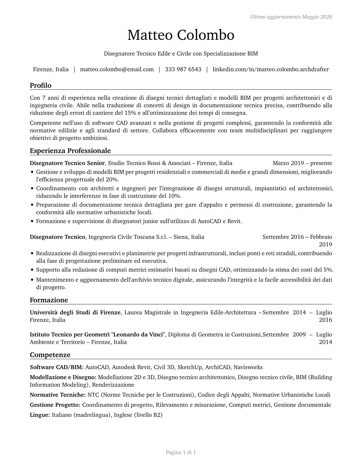 Architectural and Civil Drafters CV in Italian — page 1