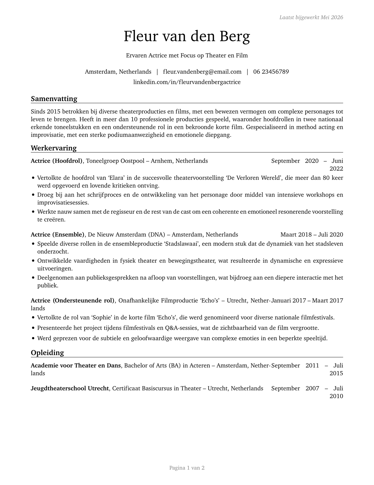 Actors CV in Dutch — page 1