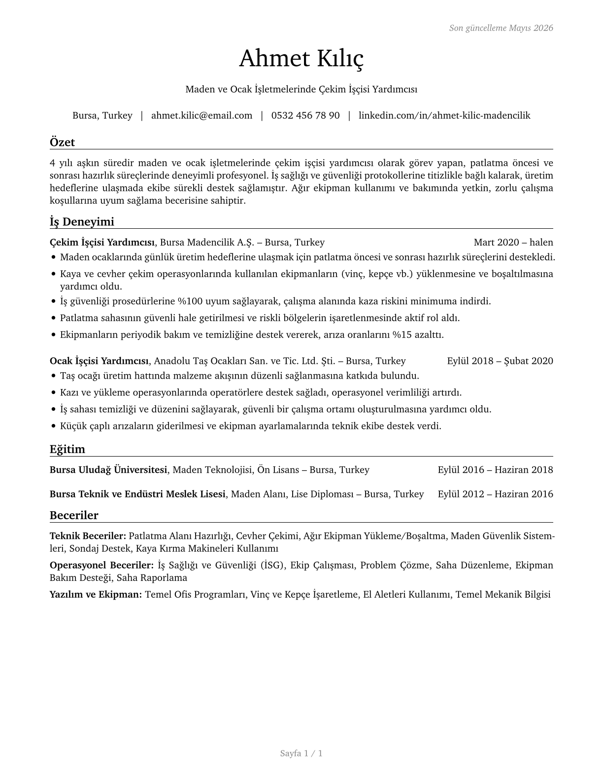 Helpers--Extraction Workers CV in Turkish — page 1