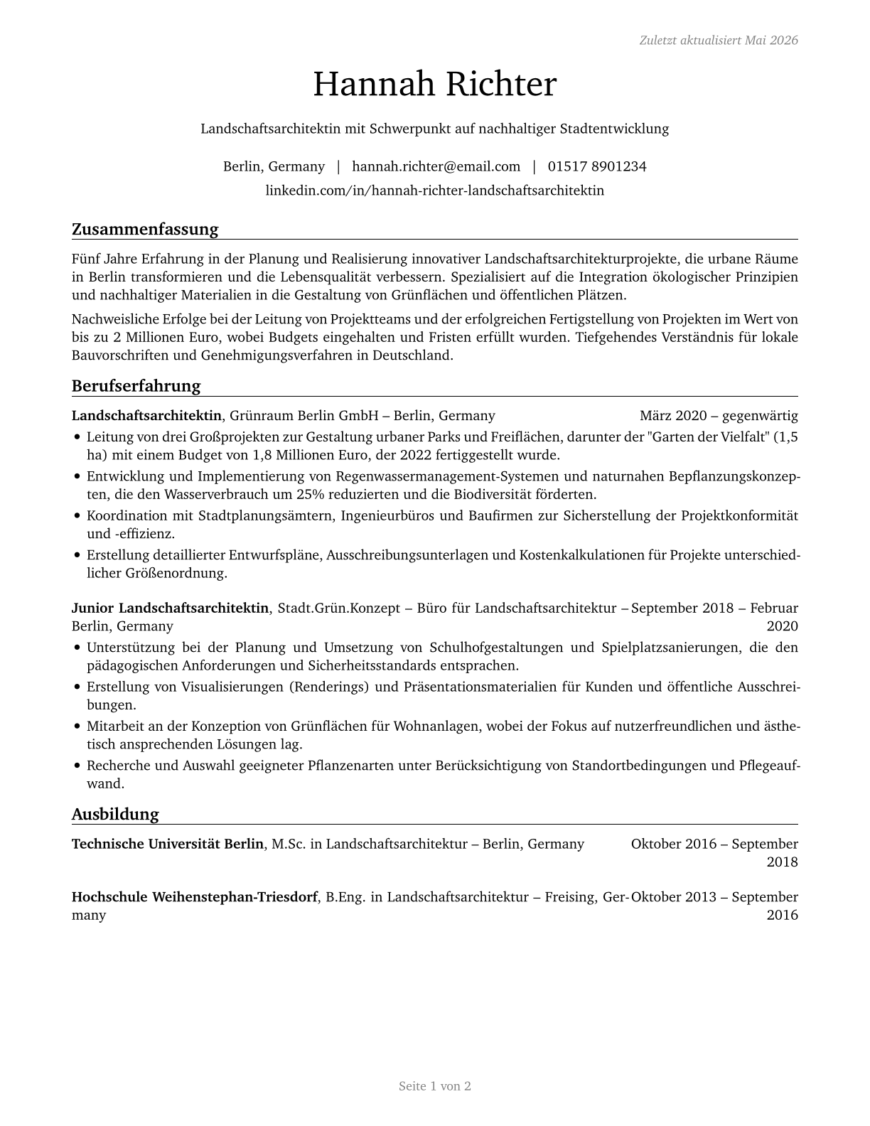 Landscape Architects CV in German — page 1