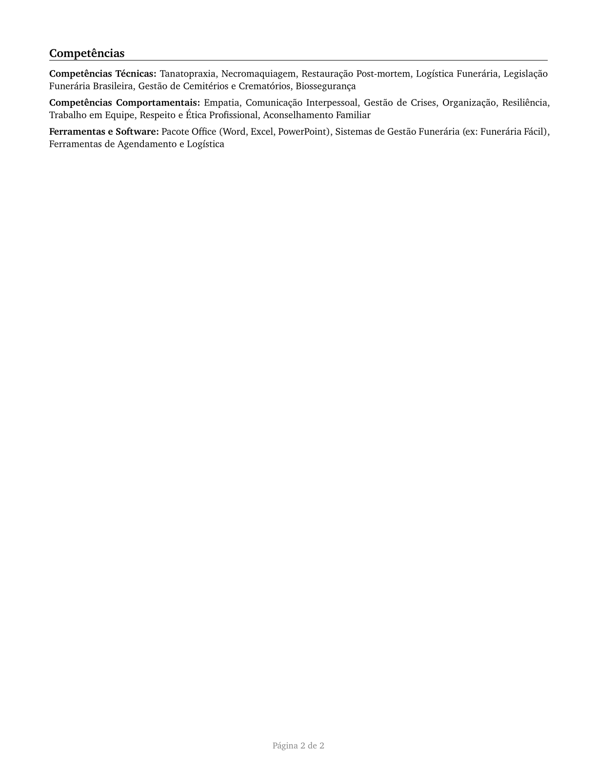 Morticians, Undertakers, and Funeral Arrangers CV in Portuguese — page 2